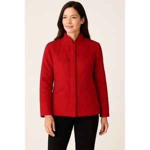 J. Jill‎ Red Textured Silk Rayon Blend Collarless Jacket Petite SP